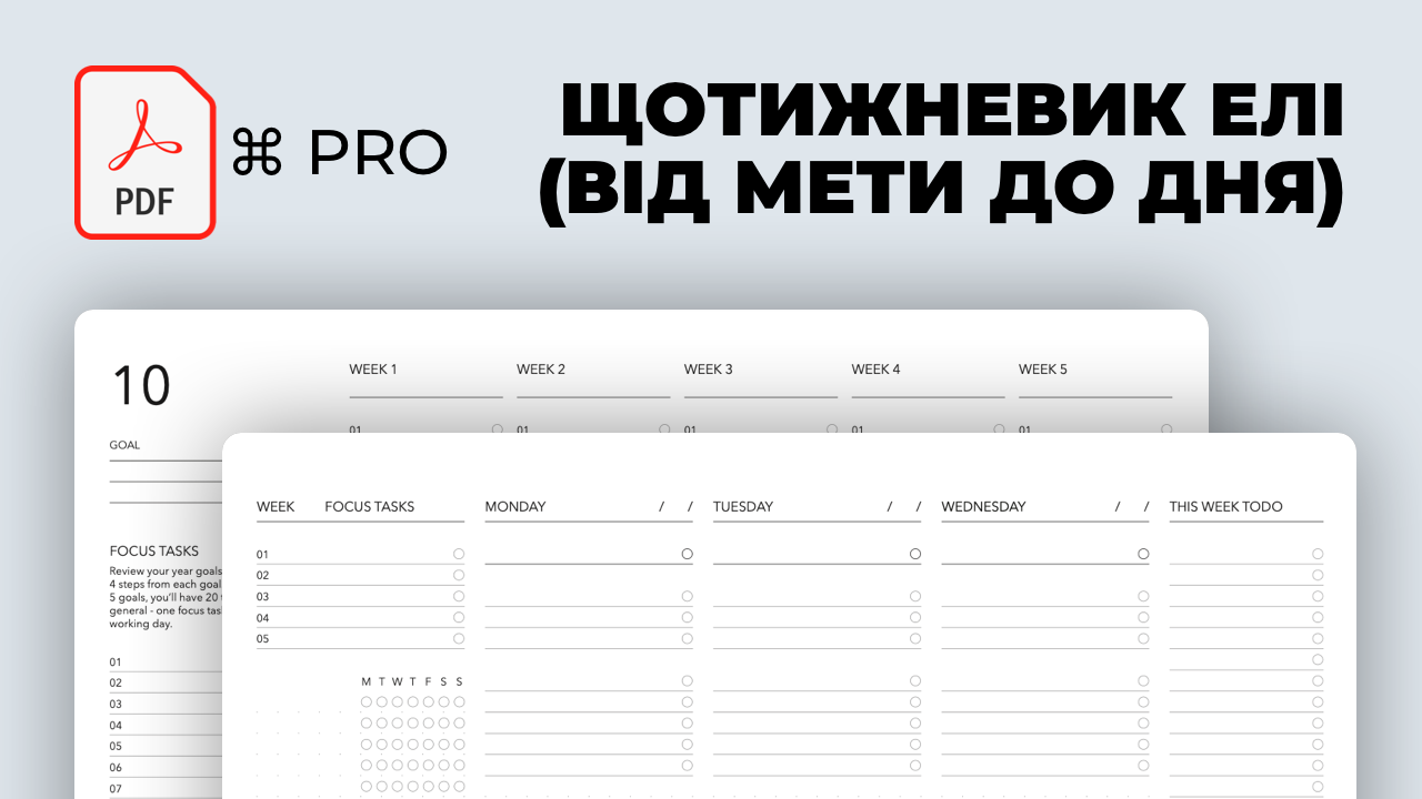 Щотижневик Елі (від глобальної мети до завдань на день)